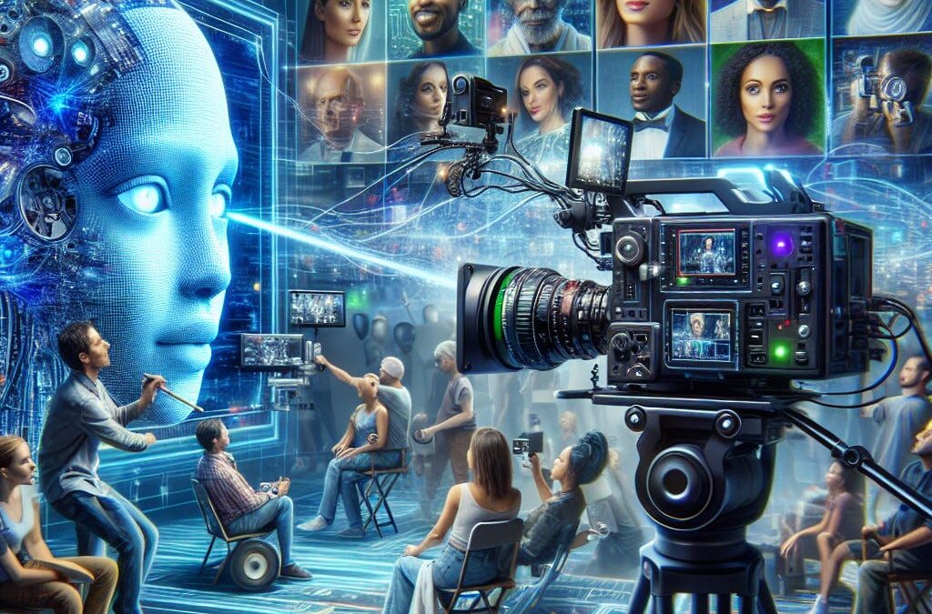 Artificial intelligence technology being used in a modern Hollywood film production environment.