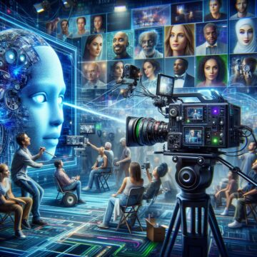 Artificial intelligence technology being used in a modern Hollywood film production environment.