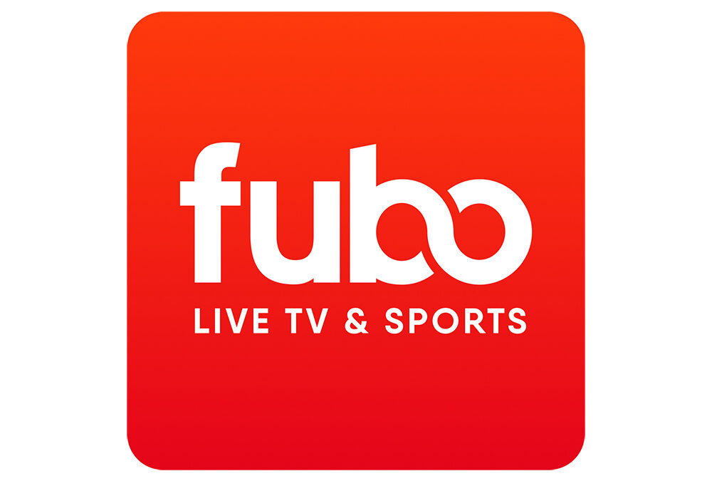 Fubo app icon: white 'fubo' text on a red rounded-square background with the slogan 'LIVE TV & SPORTS'