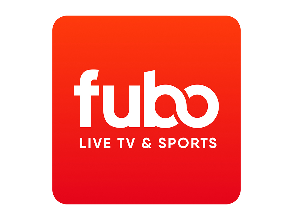 Fubo app icon: white 'fubo' text on a red rounded-square background with the slogan 'LIVE TV & SPORTS'