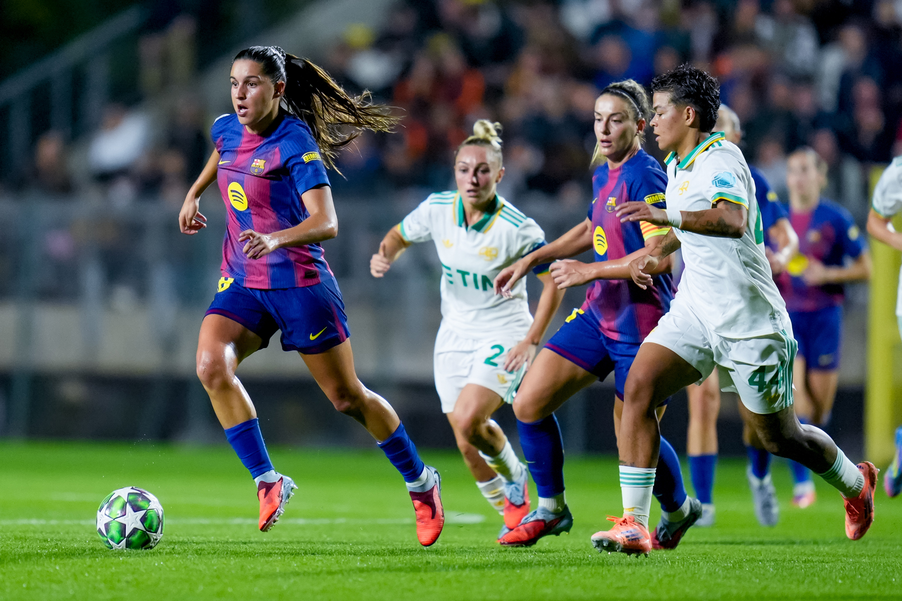 Kika Nazareth of FC Barcelona in action during the UEFA Champions League Women MD2 match between AS Roma and  FC Barcelona at Stadio Tre Fontane on October 15, 2025 in Rome, Italy.  (Photo by Giuseppe Maffia/NurPhoto via Getty Images)