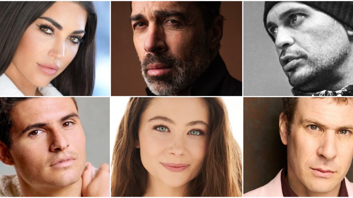 Collage of nine close-up portraits of diverse adults with varying expressions.