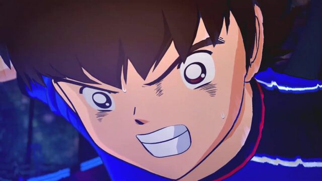 Close-up of a determined anime boy with gritted teeth and a bead of sweat on his face. Avoids extraneous details, focuses on emotion and action intent.