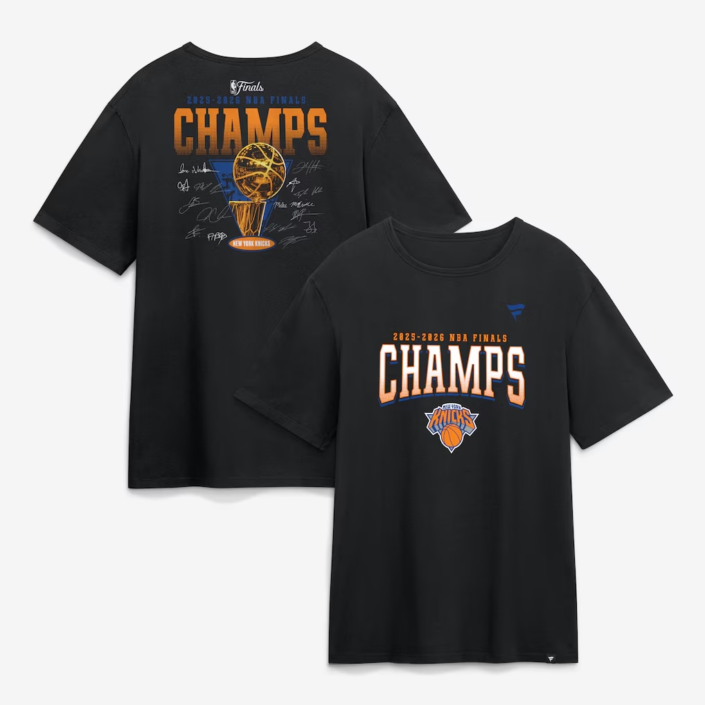 New York Knicks Fanatics 2026 NBA Finals Champions Roster Trophy T-Shirt -