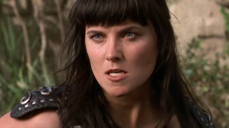 Xena (Lucy Lawless) looking mean on Xena: Warrior Princess