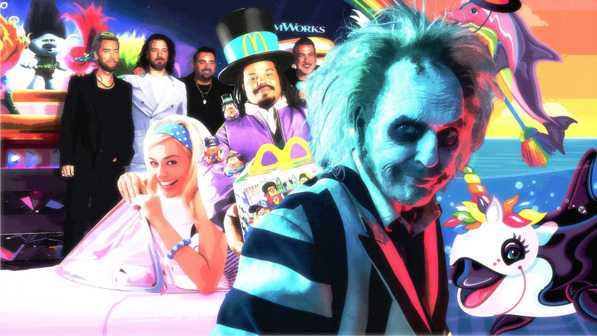 Classic entertainment icons and media formats representing nostalgia's influence on modern entertainment.