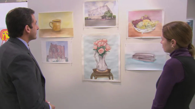 Michael and Pam appreciate her art in The Office.