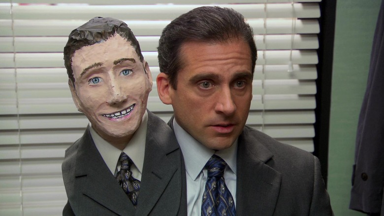 Steve Carell as Michael Scott, wearing a fake second head in The Office.