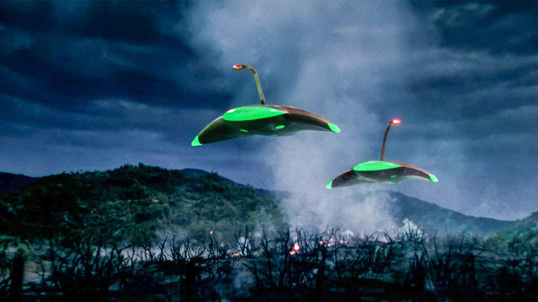 The Martian war machines descned upon the Earth in the 1953 movie, The War of the Worlds.
