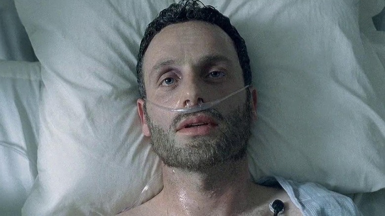 Rick Grimes waking from a coma on "The Walking Dead."