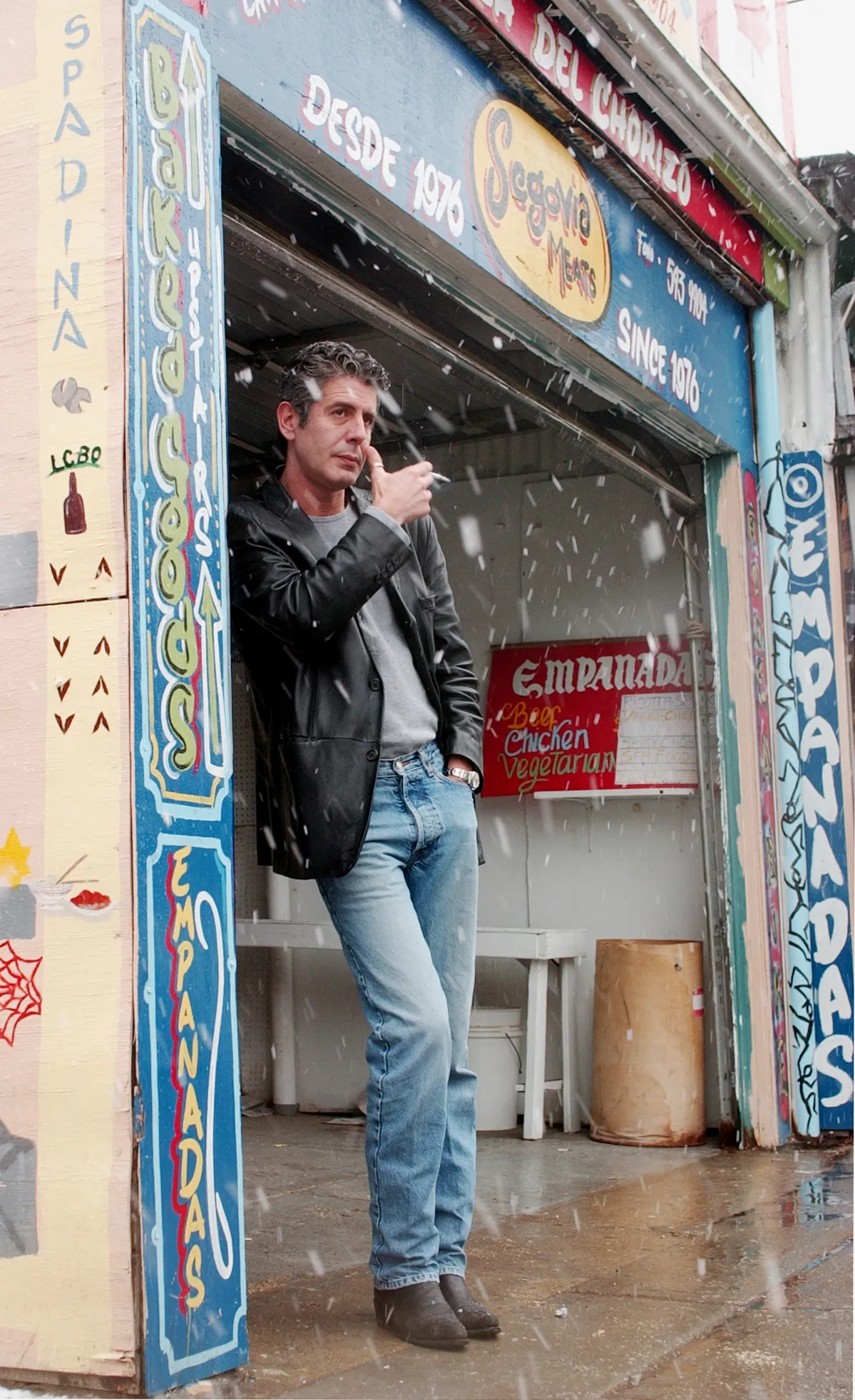 Image may contain Anthony Bourdain Clothing Pants Jeans Coat Adult and Person