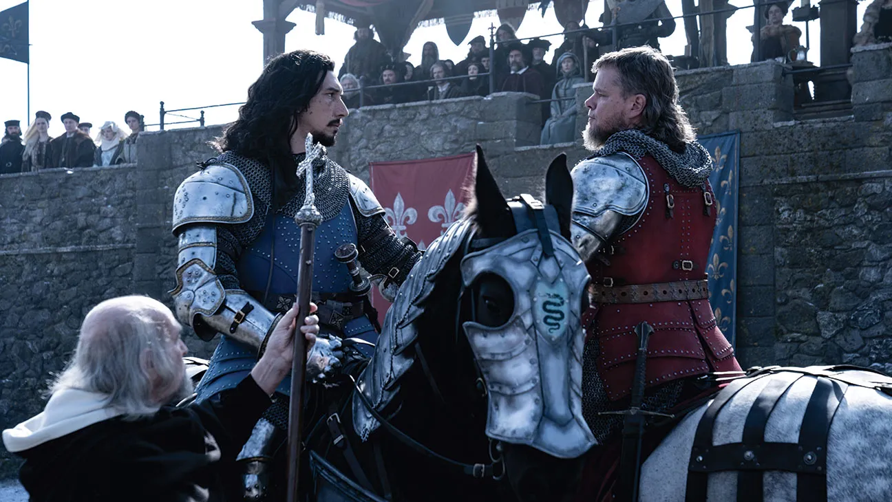 Adam Driver as Jacques Le Gris and Matt Damon as Jean de Carrouges in 20th Century Studios’ The Last Duel.