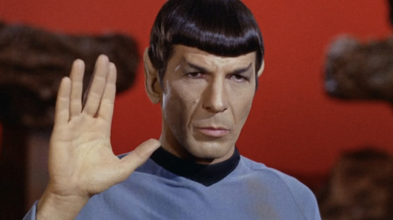 Spock making "live long and prosper" sign on Vulcan in "Star Trek: The Original Series" Season 2 premiere.