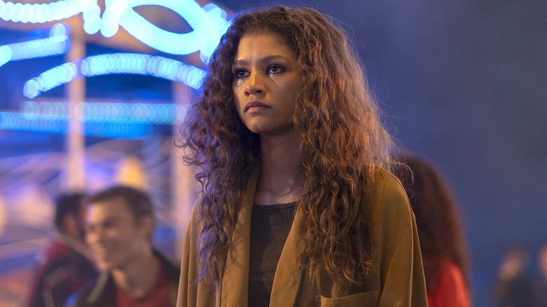 Rue staring off into space with glitter under her eyes in "Euphoria" (2019)