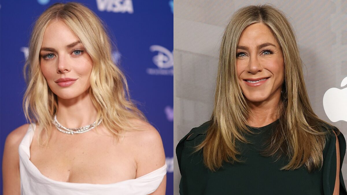 Side-by-side portraits of two blonde women, one in a white off-shoulder dress and one in a dark top.