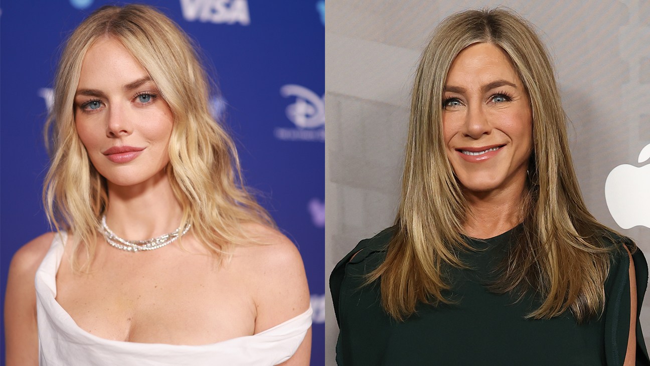 Side-by-side portraits of two blonde women, one in a white off-shoulder dress and one in a dark top.