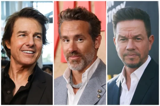Three men in dress jackets appear in side-by-side portrait panels against different backgrounds.