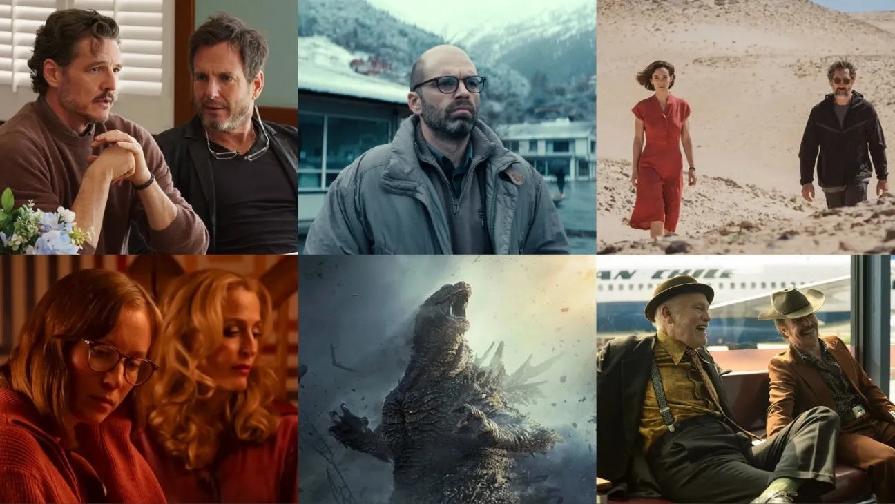 Six-panel collage showing people in varied settings and a roaring giant monster amid smoke.